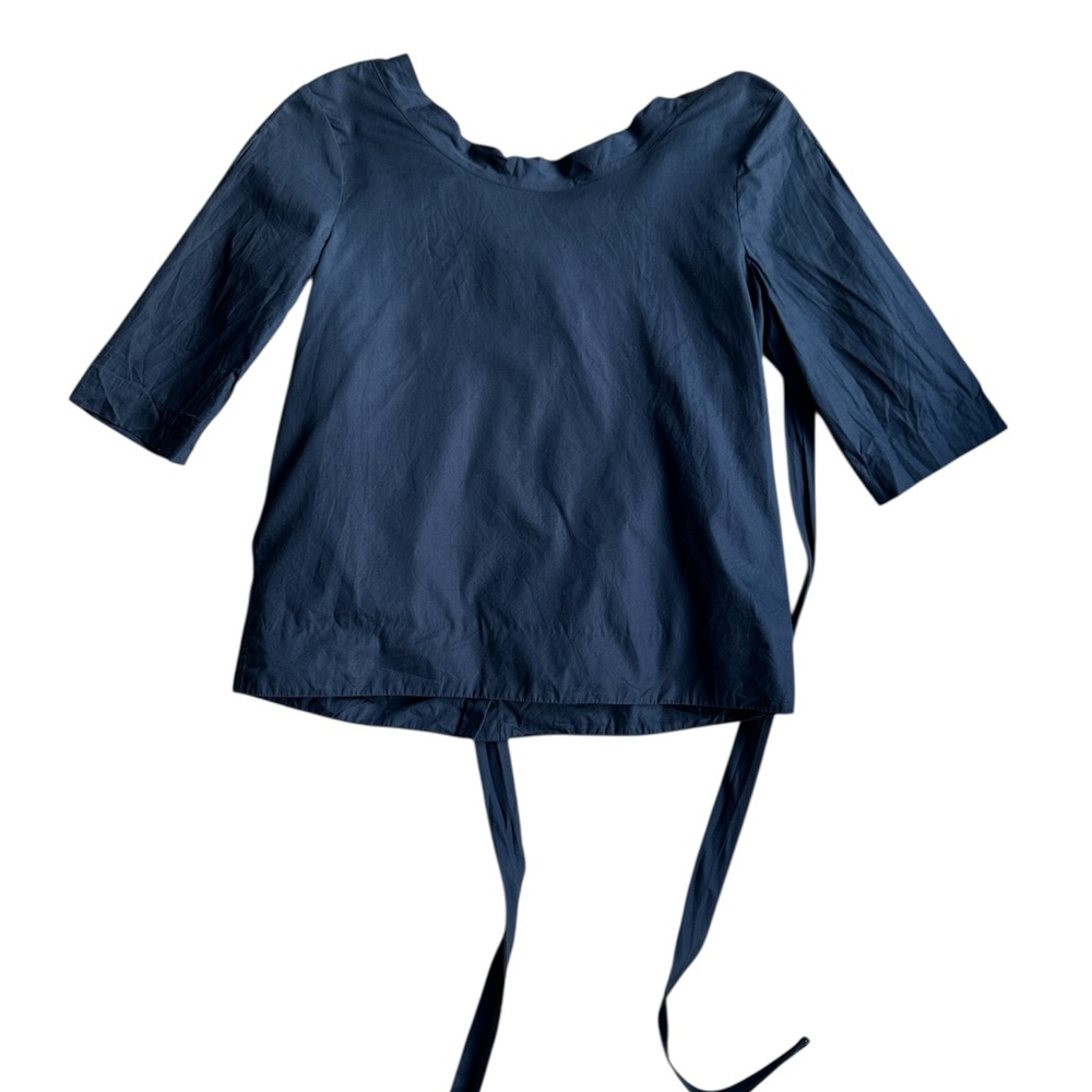 Cos Navy Blue 3/4 Sleeve Top with Ties and Buttons at the Back Size 34